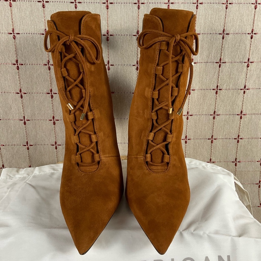 Good American “Scandal” Lace Up High Heel Booties Stiletto Ankle Boots Sz 7.5 - Picture 3 of 8